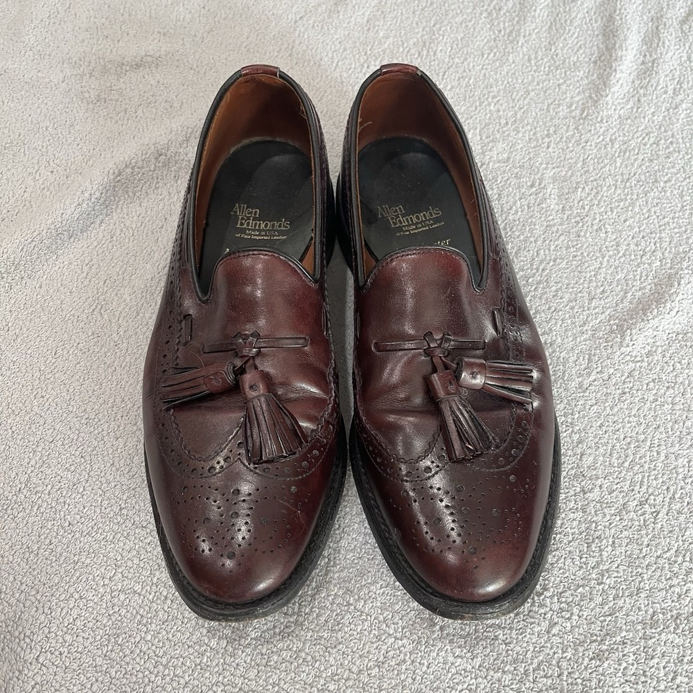 Allen Edmonds Manchester Burgundy Leather Wingtip Tasseled Loafer Shoe 9D